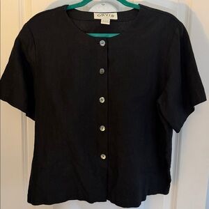 Orvis Retro Linen Shirt Button Front Cropped Elevated Basic Black Lagenlook L